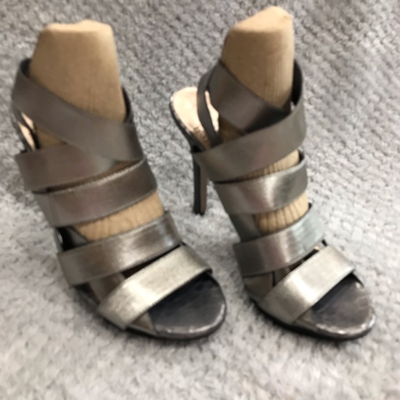 BCBG Shoes - BCBG Gray Snakeskin Stretchy Strap Heels 
5” Heel
Size 7.5 
No Shoebox